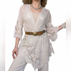Vintage Romantic Ivory Mesh Boho Angelic Floral Crochet Kimono